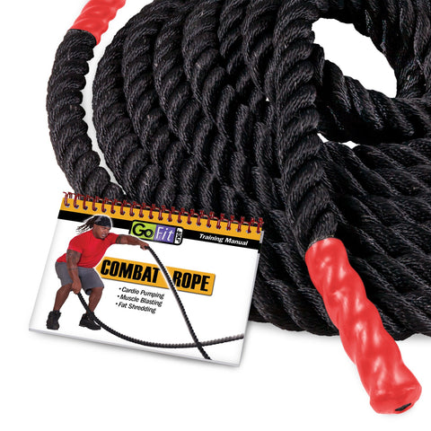40' Combat Rope with Training Manual - 1.5" Thick with Molded Handles - Black Poly - Decor Dynamics