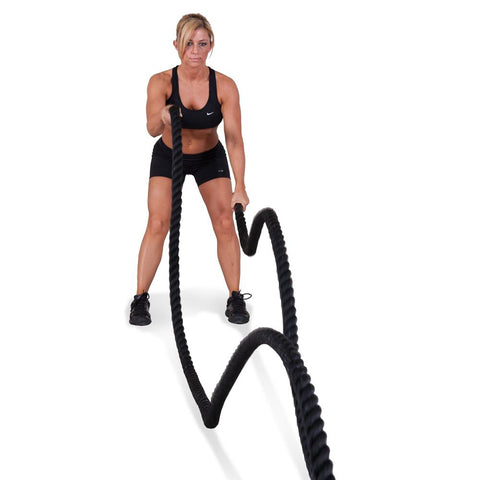 Image of 40' Combat Rope with Training Manual - 1.5" Thick with Molded Handles - Black Poly - Decor Dynamics