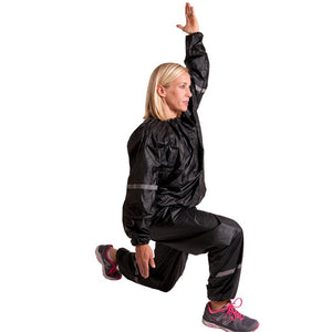 GoFit Vinyl Sweat Suit With Reflective Stripes (2PC) Black increase perspiration, keep muscles warm and relaxed, boost metabolism, and burn more calories to meet a desired weight quickly. - Decor Dynamics