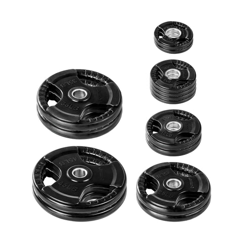 Image of Lifeline 255lb Pro Olympic Grip Plate (Rubber Coated) Set with Multiple Open Grip Holes - Decor Dynamics