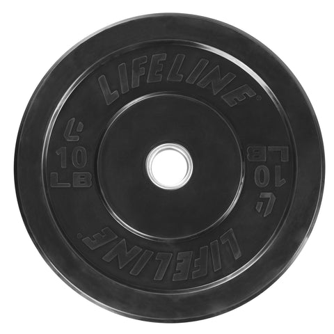 Image of Lifeline Rubber Olympic Bumper Plates (Olympic bar-sized stainless steel collars) - has little to no bounce - Decor Dynamics