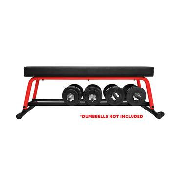 Image of Sunny Health & Fitness Power Zone Strength Flat Bench with Dumbbell Rack & Floor Stabilizers for a Complete Strength Training Home or Gym Exercise - Decor Dynamics