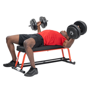 Sunny Health & Fitness Power Zone Strength Flat Bench with Dumbbell Rack & Floor Stabilizers for a Complete Strength Training Home or Gym Exercise - Decor Dynamics