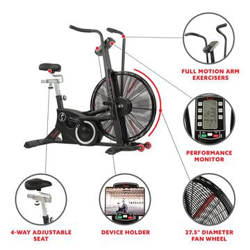Image of Sunny Health & Fitness Exercise Fan Bike with Bluetooth and Heart Rate Compatibility - Tornado LX Air Bike - Decor Dynamics