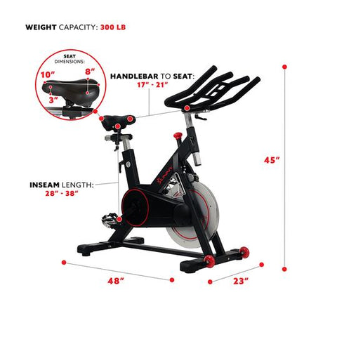 Sunny Health & Fitness Magnetic Belt Drive Indoor Cycling Bike with High Weight Capacity and Tablet Holder - Decor Dynamics