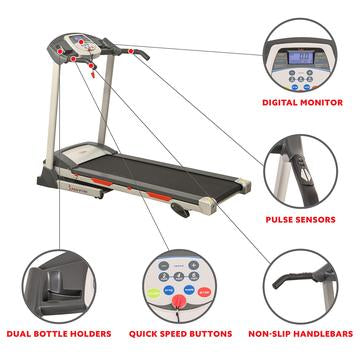 Image of Sunny Health & Fitness Electric Treadmill with 9 programs, manual incline, easy handrail controls & preset button speeds - Decor Dynamics
